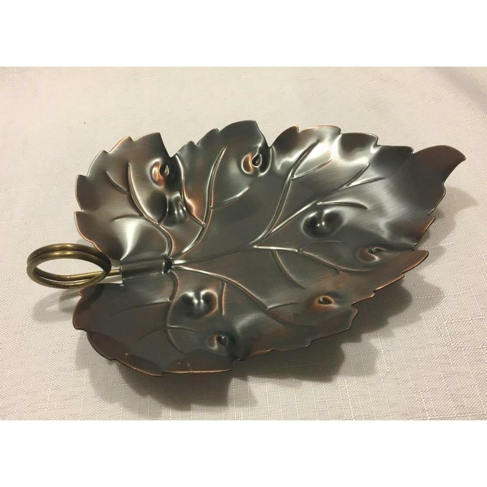Coppercraft Guild Copper Art Leaf Shaped Dish Tray  Bowl Looped Handle Vintage
